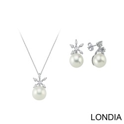 South Sea Pearl Necklace and Earring Set/ Diamond Gold Wedding Set / DS1126092 - Londia Jewellery